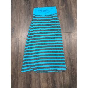 Star Ride Girls Maxi Skirt Teal Blue Charcoal Grey Striped Size M 10/12